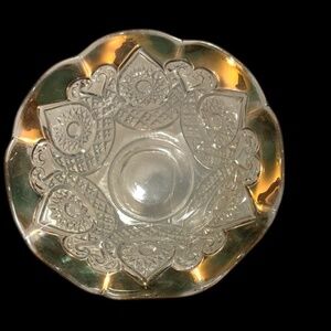 Vintage EAPG New Martinsville Horseshoe Medallion Pressed Glass Small Candy Dish